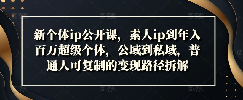 新个体ip公开课，素人ip到年入百万超级个体，公域到私域，普通人可复制的变现路径拆解-我爱找机会 - 学习赚钱技能, 掌握各行业视频教程