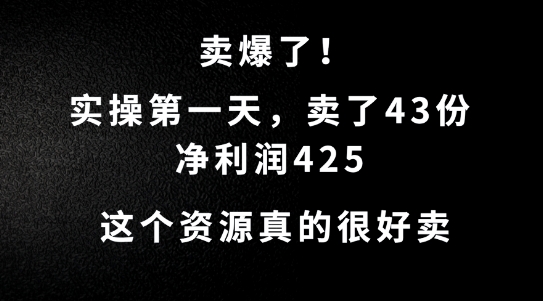 这个资源，需求很大，实操第一天卖了43份，净利润425【揭秘】-我爱找机会 - 学习赚钱技能, 掌握各行业视频教程