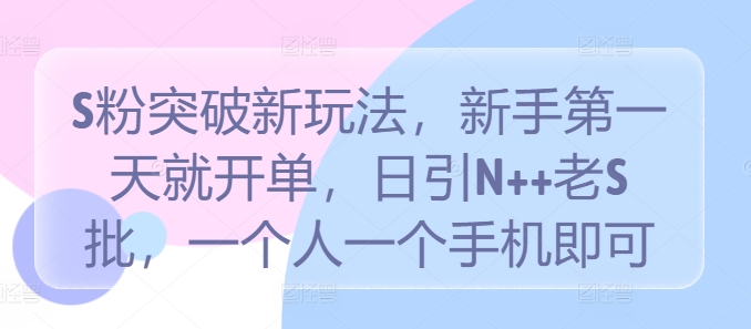 S粉突破新玩法，新手第一天就开单，日引N++老S批，一个人一个手机即可【揭秘】-我爱找机会 - 学习赚钱技能, 掌握各行业视频教程