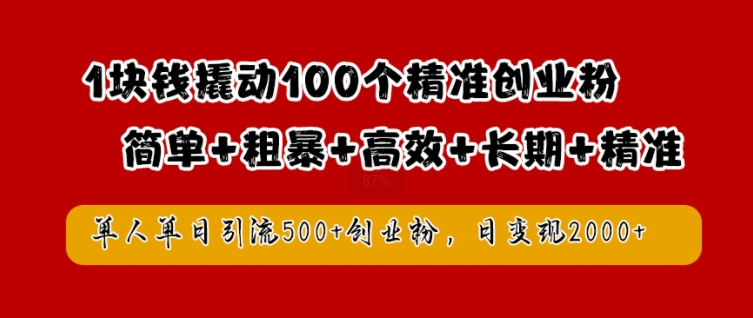 1块钱撬动100个精准创业粉，简单粗暴高效长期精准，单人单日引流500+创业粉，日变现2k【揭秘】-我爱找机会 - 学习赚钱技能, 掌握各行业视频教程