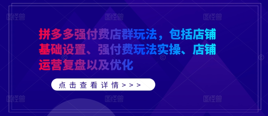 拼多多强付费店群玩法，包括店铺基础设置、强付费玩法实操、店铺运营复盘以及优化-我爱找机会 - 学习赚钱技能, 掌握各行业视频教程