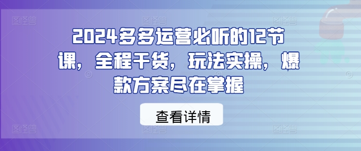 2024多多运营必听的12节课，全程干货，玩法实操，爆款方案尽在掌握-我爱找机会 - 学习赚钱技能, 掌握各行业视频教程