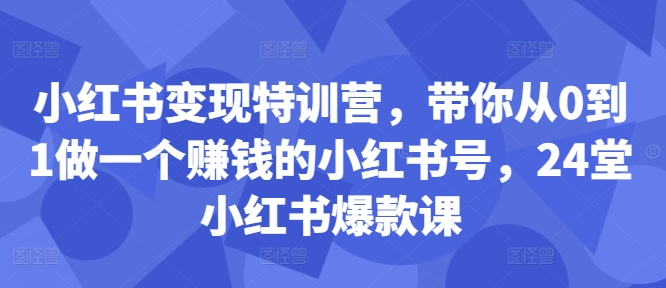 小红书变现特训营，带你从0到1做一个赚钱的小红书号，24堂小红书爆款课-我爱找机会 - 学习赚钱技能, 掌握各行业视频教程