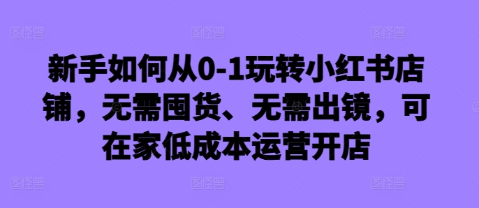 新手如何从0-1玩转小红书店铺，无需囤货、无需出镜，可在家低成本运营开店-我爱找机会 - 学习赚钱技能, 掌握各行业视频教程