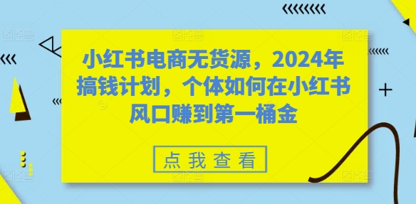 小红书电商无货源，2024年搞钱计划，个体如何在小红书风口赚到第一桶金-我爱找机会 - 学习赚钱技能, 掌握各行业视频教程