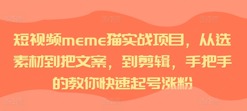 短视频meme猫实战项目，从选素材到把文案，到剪辑，手把手的教你快速起号涨粉-我爱找机会 - 学习赚钱技能, 掌握各行业视频教程