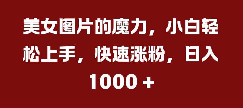 美女图片的魔力，小白轻松上手，快速涨粉，日入几张【揭秘】-我爱找机会 - 学习赚钱技能, 掌握各行业视频教程