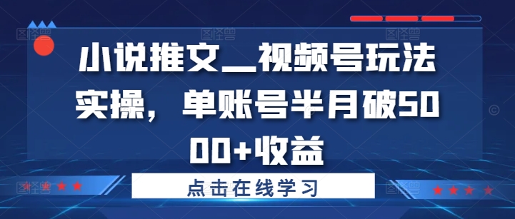 小说推文—视频号玩法实操，单账号半月破5000+收益-我爱找机会 - 学习赚钱技能, 掌握各行业视频教程