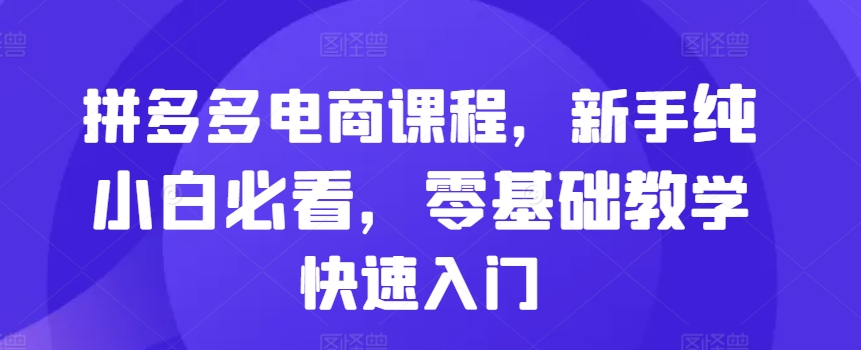 拼多多电商课程，新手纯小白必看，零基础教学快速入门-我爱找机会 - 学习赚钱技能, 掌握各行业视频教程