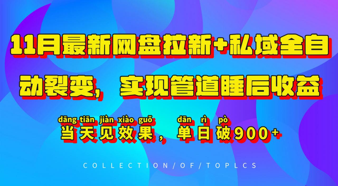 11月最新网盘拉新+私域全自动裂变，实现管道睡后收益，当天见效果，单日破900+-我爱找机会 - 学习赚钱技能, 掌握各行业视频教程