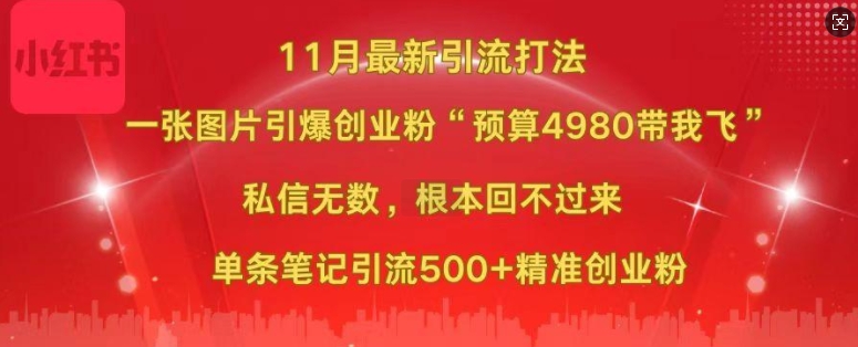 小红书11月最新图片打粉，一张图片引爆创业粉，“预算4980带我飞”，单条引流500+精准创业粉-我爱找机会 - 学习赚钱技能, 掌握各行业视频教程