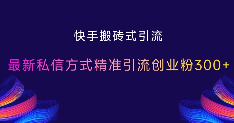 快手搬砖式引流，最新私信方式精准引流创业粉300+-我爱找机会 - 学习赚钱技能, 掌握各行业视频教程