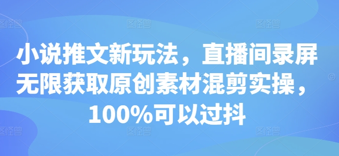 小说推文新玩法，直播间录屏无限获取原创素材混剪实操，100%可以过抖-我爱找机会 - 学习赚钱技能, 掌握各行业视频教程