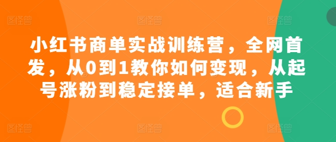 小红书商单实战训练营，全网首发，从0到1教你如何变现，从起号涨粉到稳定接单，适合新手-我爱找机会 - 学习赚钱技能, 掌握各行业视频教程