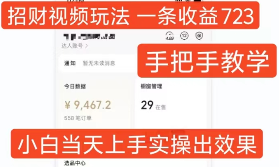 招财视频玩法，一条视频收益723，手把手教学，小白当天可上手-我爱找机会 - 学习赚钱技能, 掌握各行业视频教程