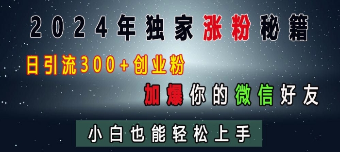 2024年独家涨粉秘籍，日引流300+创业粉，加爆你的微信好友，小白也能轻松上手-我爱找机会 - 学习赚钱技能, 掌握各行业视频教程