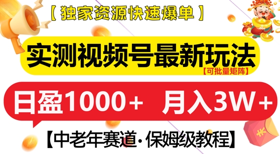 实测视频号最新玩法，中老年赛道，独家资源，月入过W+【揭秘】-我爱找机会 - 学习赚钱技能, 掌握各行业视频教程