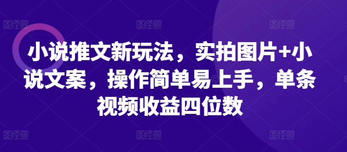 小说推文新玩法，实拍图片+小说文案，操作简单易上手，单条视频收益四位数-我爱找机会 - 学习赚钱技能, 掌握各行业视频教程