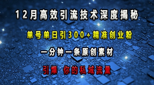 最新高效引流技术深度揭秘 ，单号单日引300+精准创业粉，一分钟一条原创素材，引爆你的私域流量-我爱找机会 - 学习赚钱技能, 掌握各行业视频教程