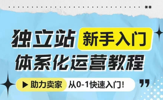 独立站新手入门体系化运营教程，助力独立站卖家从0-1快速入门!-我爱找机会 - 学习赚钱技能, 掌握各行业视频教程