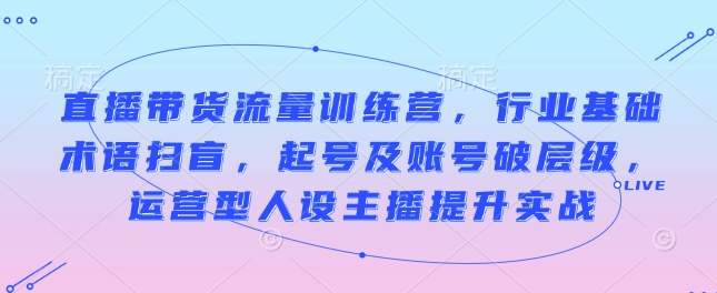 直播带货流量训练营，行业基础术语扫盲，起号及账号破层级，运营型人设主播提升实战-我爱找机会 - 学习赚钱技能, 掌握各行业视频教程