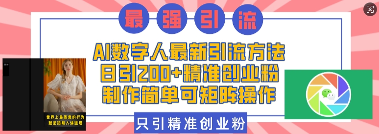 AI数字人最新引流方法，日引200+精准创业粉，制作简单可矩阵操作-我爱找机会 - 学习赚钱技能, 掌握各行业视频教程